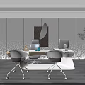 Modern White Office Desk With Ergonomic Chairs Wall Art Sculpture And Plant In Bright Workspace