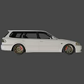 White Station Wagon Car With Sporty Red Black Rims And Front Headlights Design