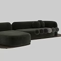 Modern Sectional Sofa With Curved Armrests Throw Pillows And Wooden Base In Gray Beige Tones