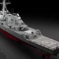 Highly Realistic Warship Model With Gray Hull And Red Bottom