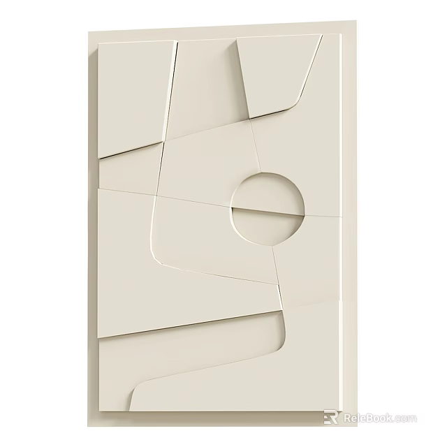 White Geometric Wall Decor With Irregular Shapes And Circular Cutout Design 3d model