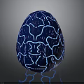 Blue Egg With Glowing Intricate Patterns On Dark Background And Reflective Base