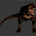 Realistic Tyrannosaurus Rex Dinosaur 3D Model With Open Mouth Reflective Surface And Gray Background