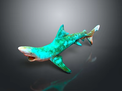 Turquoise Spotted Shark With Open Mouth On Dark Reflective Surface 3d model