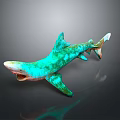 Turquoise Spotted Shark With Open Mouth On Dark Reflective Surface