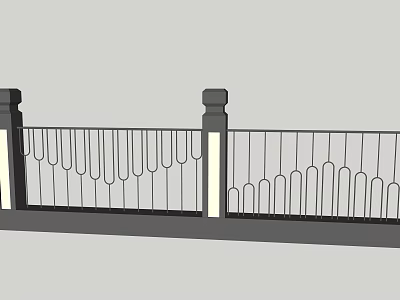 Modern Architectural Metal Fence With Decorative Posts And Curved Rail Patterns 3d model