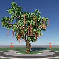 Arbor With Lush Green Foliage And Hanging Red Ribbons In Circular Pathway