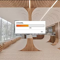 Modern Café with Wooden Elements Large Windows Curved Design Open Space and Natural Light