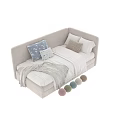 Cozy Children's Bed with Light Blue and Beige Design Soft Pillows and Knitted Blankets
