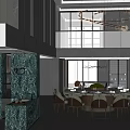 Elegant Modern Restaurant Interior With Green Marble And Chandelier Dining Table