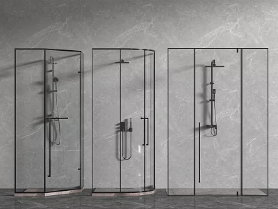 Modern Glass Shower Sauna Enclosures With Black Frames And Gray Marble Backdrop 3d model