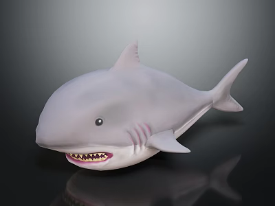 Gray Shark Plush Toy With Open Mouth Sharp Teeth And Pink Gill Lines 3d model