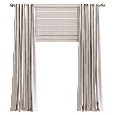 Elegant Beige Pleated Curtains With Roller Blinds For Interior Decoration 3d model