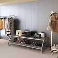 Stylish Hanging Clothes With Various Styles Bags And Shoes On Clothing Rack