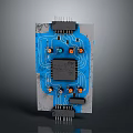 Electronic Circuit Board With Blue Circuitry Integrated Chip And Colorful Components
