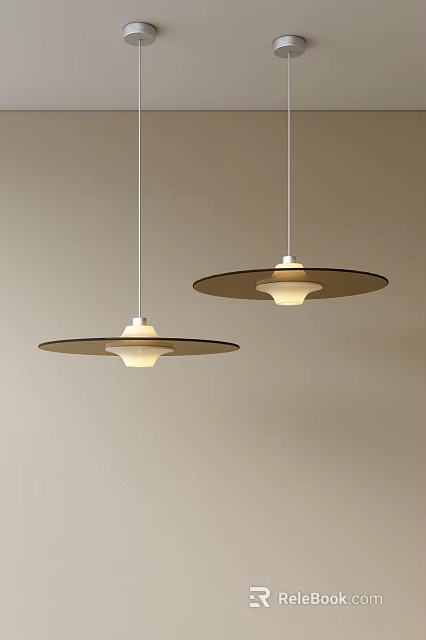 Modern Circular Double Layer Pendant Lights With Neutral Tones Illuminating Minimalist Interior Ceiling 3d model