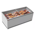 Commercial Glass Top Display Freezer With Packaged Frozen Products For Retail Store