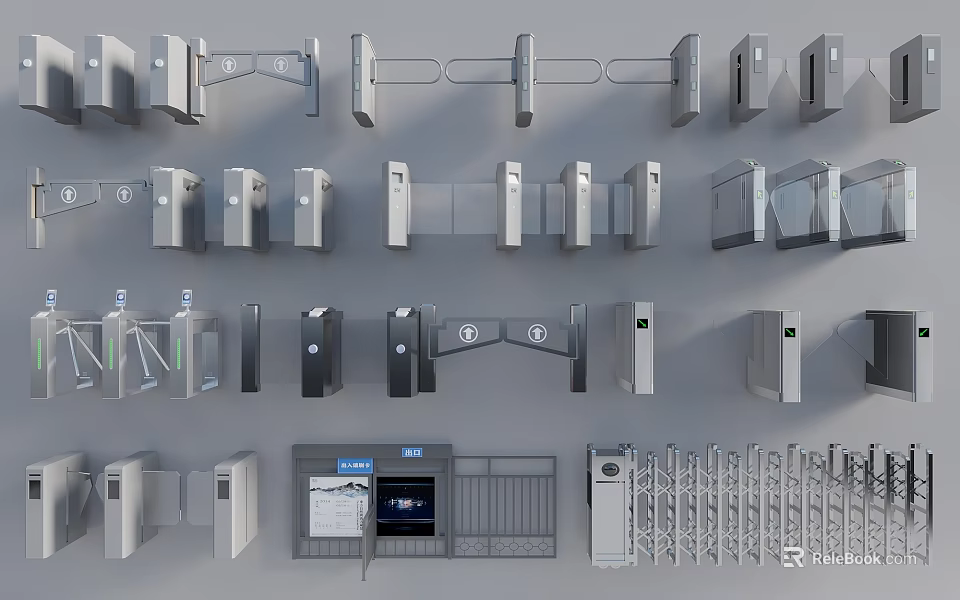 Public Facilities Security Equipment Featuring Various Turnstiles Access Control Systems And Security Gates 3d model 