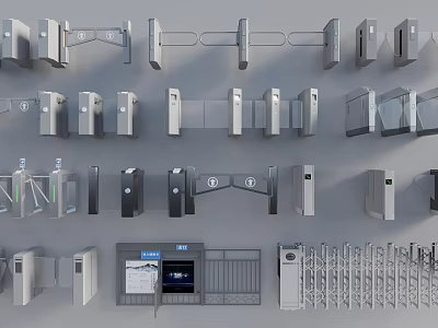 Public Facilities Security Equipment Featuring Various Turnstiles Access Control Systems And Security Gates 3d model