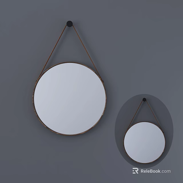 Round Mirror Wall Hanging With Metal Frame On Gray Background Two Sizes Same Decorative Design 3d model 