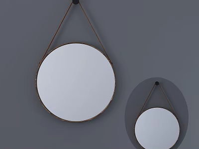 Round Mirror Wall Hanging With Metal Frame On Gray Background Two Sizes Same Decorative Design 3d model
