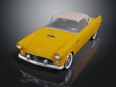 Shiny Vintage Yellow Convertible Car With Beige Top And Chrome Accents 3d model