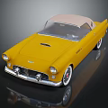 Shiny Vintage Yellow Convertible Car With Beige Top And Chrome Accents
