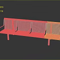 Long Metal Public Bench With Perforated Design And Multiple Seats On Reflective Surface 3d model