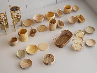 Bamboo basket bamboo basket bamboo hat 3d model