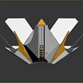 Abstract Futuristic Mechanical Device 3D Model With White Yellow Blue Radial Blades And Central Core