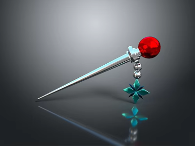 Silver Metal Clothing Accessory with Red Spherical Bead Blue Star Pendant and Small Beads 3d model