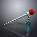 Silver Metal Clothing Accessory with Red Spherical Bead Blue Star Pendant and Small Beads