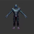 Wolf Headed Mythical Creature With Muscular Build And Blue Glowing Patterns In Torn Pants
