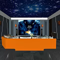 Home Theater Room With Starry Sky Ceiling Large Projection Screen And Comfortable Sofa 3d model