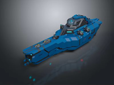 Detailed Blue Futuristic Cosmic Spaceship 3D Model Design Concept 3d model