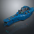 Detailed Blue Futuristic Cosmic Spaceship 3D Model Design Concept