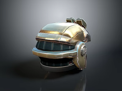 Futuristic Golden Metallic Helmet With Shiny Surface And Mechanical Details 3d model