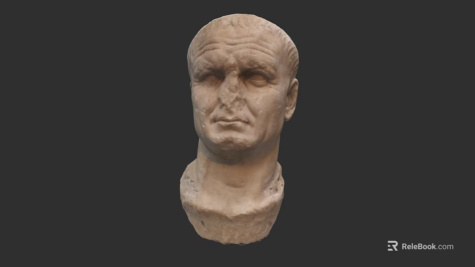 Ancient Male Stone Bust Sculpture With Detailed Facial Features And Neck 3d model 
