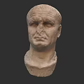 Ancient Male Stone Bust Sculpture With Detailed Facial Features And Neck