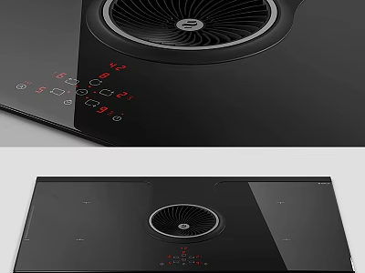 Modern Black Cooktop With Red Digital Control Panel And Circular Range Hood 3d model