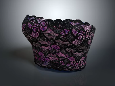 Elegant Women’s Black And Purple Lace Corset With Intricate Floral Patterns Design 3d model