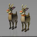 Two Brown And Light Brown Reindeer Toys With Red Noses Red Collars And Yellow Ornaments
