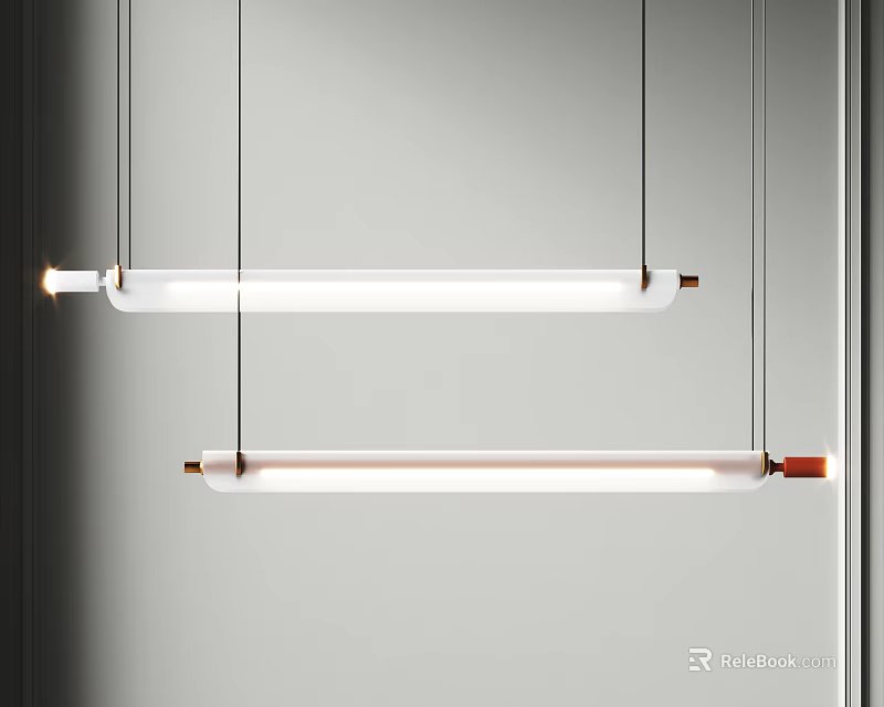 Modern Long Slim Pendant Lights With Metal Frame And Warm White Glow For Living Room 3d model 