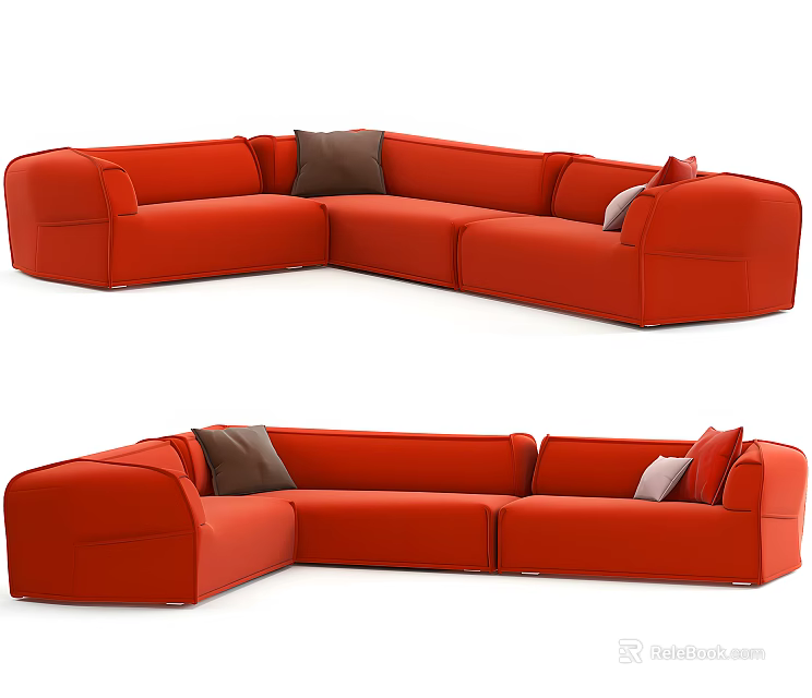 Orange L Shaped Multi Person Sofa With Comfortable Cushions And Modern Design 3d model