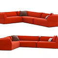 Orange L Shaped Multi Person Sofa With Comfortable Cushions And Modern Design 3d model