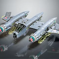 Three Silver Military Style Airplane Models With Red Engines And Wing Emblems 3d model