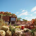 Modern Detached Villa in Desert Rocky Landscape with Large Windows Terrace and Greenery