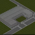 Industrial Factory Building Featuring Multi Story Structure Central Open Space Green Lawn And Paved Roads