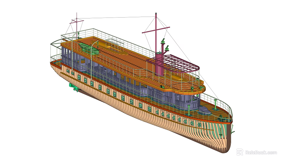 3D Model Of A Passenger Ship With Decks And Masts 3d model