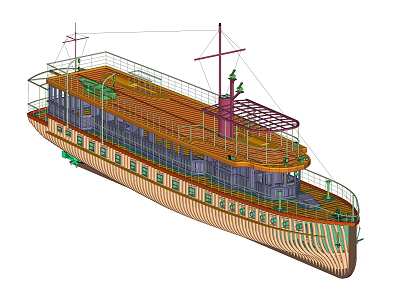 3D Model Of A Passenger Ship With Decks And Masts 3d model